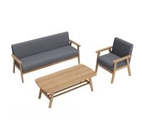 KIBONCY Mid-Century Modern Solid Wood Sofa Set, Linen Upholstered 2-Seater with Accent Chairs Loveseat and Single for Office for Living Room(B-157cm)