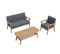 KIBONCY Mid-Century Modern Solid Wood Sofa Set, Linen Upholstered 2-Seater with Accent Chairs Loveseat and Single for Office for Living Room(A-115cm)