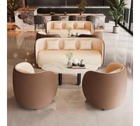 KIBONCY Mid-Century Upholstered Waiting Room Sofa Set, Channel Striped Single Leisure Chairs + 3-Seater Couch + Round Side Table,for Office Rest Area(2m)