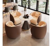 KIBONCY Mid-Century Upholstered Waiting Room Sofa Set, Channel Striped Single Leisure Chairs + 3-Seater Couch + Round Side Table,for Office Rest Area(70cm)
