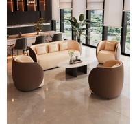 KIBONCY Mid-Century Upholstered Waiting Room Sofa Set, Channel Striped Single Leisure Chairs + 3-Seater Couch + Round Side Table,for Office Rest Area(3m)
