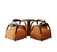 KIBONCY Modern 5-Piece Conversation Set, Contemporary Reception Seating,Fabric Upholstered Armchairs with Curved Wood Frame and Coffee Table(F-60cm)