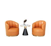 KIBONCY Modern Barrel Chair Set with Round Marble Side Table, Faux Leather Upholstered Accent Chairs, Wood Frame Lounge for Apartment Home Office(C)