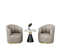KIBONCY Modern Barrel Chair Set with Round Marble Side Table, Faux Leather Upholstered Accent Chairs, Wood Frame Lounge for Apartment Home Office(A)