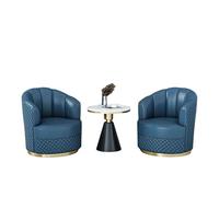 KIBONCY Modern Barrel Chair Set with Round Marble Side Table, Faux Leather Upholstered Accent Chairs, Wood Frame Lounge for Apartment Home Office(B)