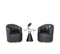 KIBONCY Modern Barrel Chair Set with Round Marble Side Table, Faux Leather Upholstered Accent Chairs, Wood Frame Lounge for Apartment Home Office(D)