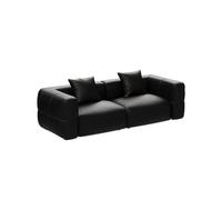 KIBONCY Modern Black Faux Leather Sofa, 3 Seater Minimalist Couch with Deep Seats & Removable Cushions, Stain-Resistant Upholstered for Living Room(280cm)