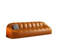 KIBONCY Modern Bubble Leather Sofa, 4-Seater Upholstered Couch with Grid Pillow for Living Room, Apartment & Office, Orange/Black/Beige(C,170cm)