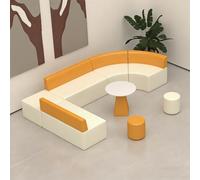 KIBONCY Modern Couch with Coffee Table, Minimalist Irregular-Shaped Sofa, for Reception Area, Waiting Room, Library, Living (E)
