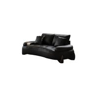 KIBONCY Modern Curved Black Faux Leather Sofa,Modular 3-Seater Couch with Deep Seats, Luxury Upholstered for Living Room(220cm)