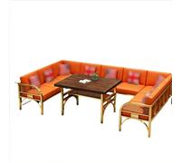 KIBONCY Modern Industrial Style Sofa Table Set, Heavy-Duty and Coffee, Orange Faux Leather with Gold Metal Frame,for Bar, Lounge and Office(I)
