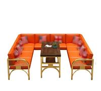 KIBONCY Modern Industrial Style Sofa Table Set, Heavy-Duty and Coffee, Orange Faux Leather with Gold Metal Frame,for Bar, Lounge and Office(J)