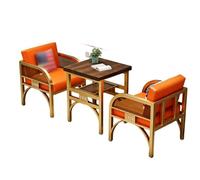 KIBONCY Modern Industrial Style Sofa Table Set, Heavy-Duty and Coffee, Orange Faux Leather with Gold Metal Frame,for Bar, Lounge and Office(A)