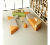 KIBONCY Modern Modular Sofa Set, Modular Curved Library Sofa for Study Hall, Modern Fabric Lounge Seating Hub for Bookstore and Lobby(E)