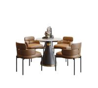 KIBONCY Modern Round Dining Table Set, Luxury Marble, Faux Leather Chairs for Kitchen Compact 5-Piece(C,70cm)