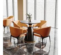 KIBONCY Modern Round Dining Table Set with 4 Upholstered Arm Chairs, PU Leather Accent Furniture, Black Metal Base for Restaurant, Office Home(C,60cm)