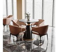 KIBONCY Modern Round Dining Table Set with 4 Upholstered Arm Chairs, PU Leather Accent Furniture, Black Metal Base for Restaurant, Office Home(B,80cm)