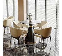 KIBONCY Modern Round Dining Table Set with 4 Upholstered Arm Chairs, PU Leather Accent Furniture, Black Metal Base for Restaurant, Office Home(A,60cm)