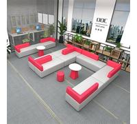 KIBONCY Modular Sectional Waiting Room Sofa, PU Leather Bench with Side Tables Multi-Purpose, for Office Lobby & Public Spaces(J)