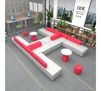 KIBONCY Modular Sectional Waiting Room Sofa, PU Leather Bench with Side Tables Multi-Purpose, for Office Lobby & Public Spaces(K)