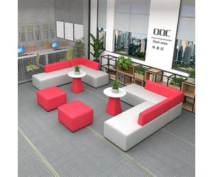 KIBONCY Modular Sectional Waiting Room Sofa, PU Leather Bench with Side Tables Multi-Purpose, for Office Lobby & Public Spaces(F)