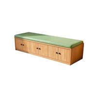 KIBONCY Multi Door Wood Shoe Organizer Bench with Linen Leather Padded Cushion Top, Hidden Cabinet Changing Seat for Apartment Footwear Storage(B,80x40x40cm)