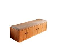 KIBONCY Multi Door Wood Shoe Organizer Bench with Linen Leather Padded Cushion Top, Hidden Cabinet Changing Seat for Apartment Footwear Storage(C,100x40x40cm)