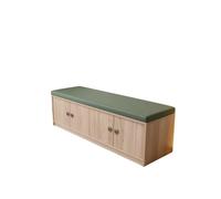 KIBONCY Multi Door Wood Shoe Organizer Bench with Linen Leather Padded Cushion Top, Hidden Cabinet Changing Seat for Apartment Footwear Storage(A,130x40x40cm)