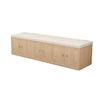 KIBONCY Natural Wood Shoe Storage Bench with Lockable Cabinet Doors & Soft Padded Cushion Seat, Closed Entryway for Hallway Bedroom(1.4m)