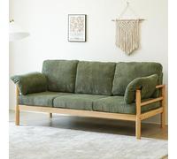 KIBONCY Nordic 3-Seater Sofa, Light Wood Frame Corduroy/Patterned Fabric Couch Retro Patterned, Natural with Armrest Pillows(B,Single)