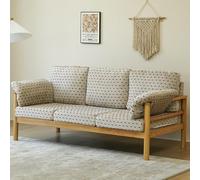 KIBONCY Nordic 3-Seater Sofa, Light Wood Frame Corduroy/Patterned Fabric Couch Retro Patterned, Natural with Armrest Pillows(A,160cm)