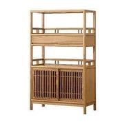 KIBONCY Présentoir en Noyer Massif, Nouvelle bibliothèque de Style Chinois avec Cubes Ouverts, Petit Buffet for Salon, étagère Moderne Bois for Objets Collection, Support Rangement