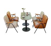 KIBONCY PU Leather Accent Chairs Set Mid-Century Chair, Lounge with Black Metal Legs, for Living, Bedroom, Reading Room(6)