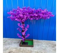 KIBONCY Purple Fake Sakura Tree with Fence Grass Base, Artificial Cherry Blossom, Free Standing Faux Floral for Indoor Home Garden Wedding Party(5mx4m)
