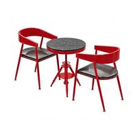 KIBONCY Retro Industrial Bistro Table and Chair Set, Height-Adjustable Round, Metal Frame Chairs for Small Patio Balcony Kitchen Nook(A)