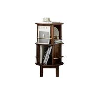 KIBONCY Rotating Side Table, 2-Tier Round Bookshelf for Living Room Wooden Swivel End, Multi-Functional Storage Shelf with Legs