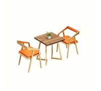 KIBONCY Round Wood Grain Table with Gold Pedestal, Industrial Barrel Stool Set, Storage Stools with Orange Cushions, for Retro Bars & Loft(F)