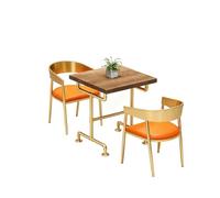 KIBONCY Round Wood Grain Table with Gold Pedestal, Industrial Barrel Stool Set, Storage Stools with Orange Cushions, for Retro Bars & Loft(C)