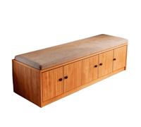 KIBONCY Rustic Wood Shoe Storage Bench with Closed Cabinets & Linen Upholstered Cushion Seat, Enclosed Cabinet Entryway for Hallway Bedroom(110x40x40cm)