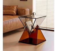 KIBONCY Smoky Gray Acrylic Side Table, Minimalist Creative Storage End Table for Sofa/Bedroom, Modern Simple Acrylic Nightstand(Smoke Gray+Amber)