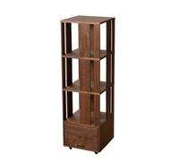KIBONCY Space-Saving Slim Storage Cart, 3-Tier Walnut Bookcase with Drawer Vertical Rolling Bookshelf, Minimalist Narrow Cabinet for Small Spaces