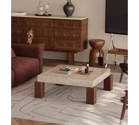KIBONCY Table Basse carrée Style rétro en Pierre Troglodyte, idéale for Un Petit Appartement ou Un Salon. Table en marbre Design for Un séjour chez l'habitant.(110 * 110 * 35cm)