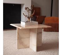 KIBONCY Table Basse contemporaine en marbre Naturel Faite à la Main en Forme de T, élégante Table d'appoint Boho Glam for Salon, Chambre à Coucher, Salle de Bain