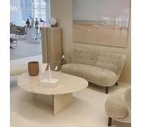 KIBONCY Table Basse Ronde en Pierre de Style rétro, idéale for Un Petit Appartement ou Un Salon. Table Design en marbre for Un séjour chez l'habitant.(120 * 70 * 40CM)