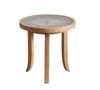 KIBONCY Table Basse Ronde Vintage en Bois Massif, Petite Table de Salon avec Plateau en Verre for espaces compacts, Table d'appoint créative avec Horloge(B)