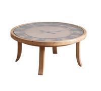 KIBONCY Table Basse Ronde Vintage en Bois Massif, Petite Table de Salon avec Plateau en Verre for espaces compacts, Table d'appoint créative avec Horloge(A)