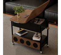 KIBONCY Table d'appoint de Chariot à thé Mobile avec roulettes, Table d'extrémité de canapé en Bois rétro Pliable, Armoire de Rangement roulante for Salon(A,Luxury Black+Walnut)