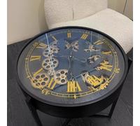 KIBONCY Table d'appoint de Luxe avec Horloge à Engrenages rétro, Petite Table Basse for Salon, canapé et Location de Boutique(C)