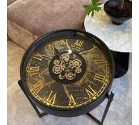 KIBONCY Table d'appoint de Luxe avec Horloge à Engrenages rétro, Petite Table Basse for Salon, canapé et Location de Boutique(A)