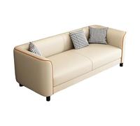 KIBONCY Upholstered Leather Sofa, 3 Seater Compact Couch with Houndstooth Throw Pillows, Wear Resistant Faux for Living Room Bedroom Salon Office